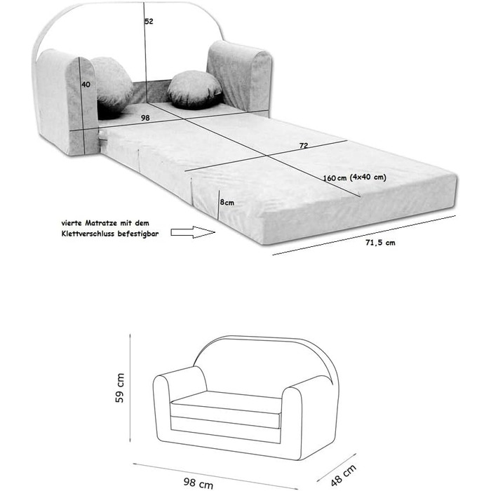 Дитяче розкладне ліжко-диван 3в1 All4All Kindersofa - ліжко, диван, ігровий центр для дітей. Зручна дитяча м'яка дитяча кушетка з функцією сну, різні кольори та малюнки (сірий, рожевий, зелений, тваринні мотиви).