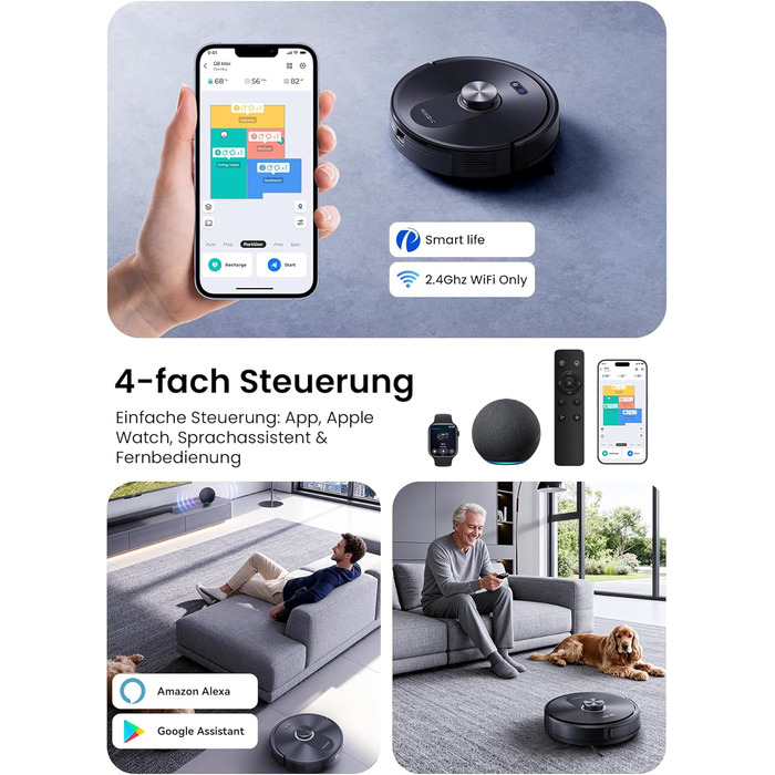 Робот-пилосос Proscenic Q10 з мокрою очисткою, 8000Pa, 200 хвилин роботи, лазерна навігація, керування через додаток, Alexa, Siri, Apple Watch, чорний