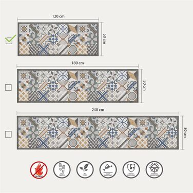 Килимова доріжка - Кухонна доріжка 120x50 см Сірий шестикутний вініловий нековзний і миється Кухонна доріжка з вінілу, 100 зроблено в Італії Тепіче для вітальні, кухні (120 x 50 см, цементна плитка)