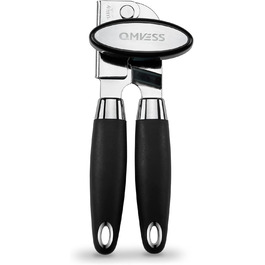 Ручний відкривач для банок QMVESS, нержавіюча сталь, безпечні краї, протиковзкий, з відкривачем для скляних пляшок (чорний)