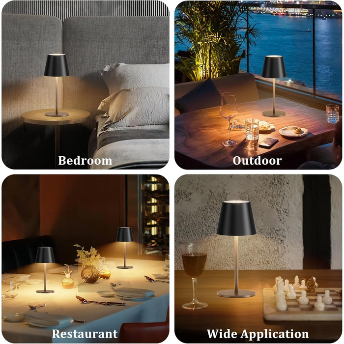 Лампа настільна LED акумуляторна Lundwa 26см, 5000mAh, 3W, 3000K, IP54, для кемпінгу, ресторану, спальні, бару (Чорний, 1 шт.)