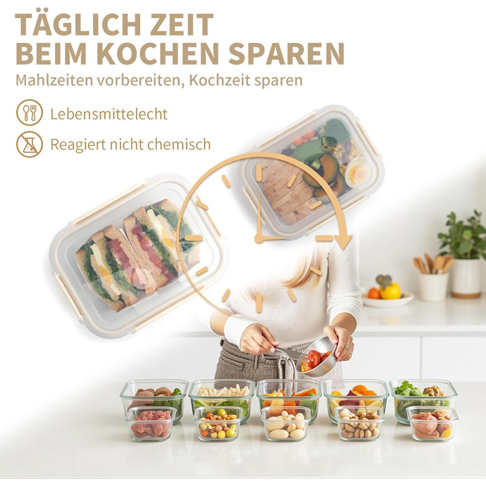 Набір контейнерів для зберігання їжі з кришками, 20 шт. (10 контейнерів, 10 кришок), миюча посуду, придатні для мікрохвильової печі та морозильної камери, герметичні, сучасні, для продуктів харчування, набір контейнерів для їжі (FE1537-cremig)