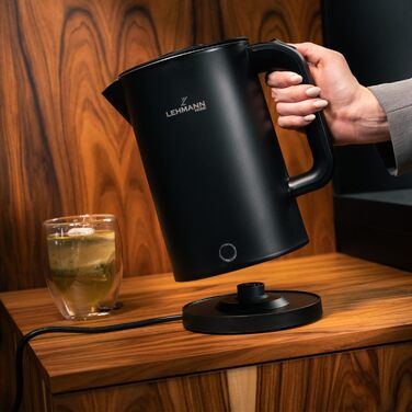 Електричний чайник Lehmann Edelstahl 1.7L, 2200W, чорний: швидкий нагрів, подвійні стінки, захист від перегріву, BPA-free, для дитячого харчування, чаю та кави