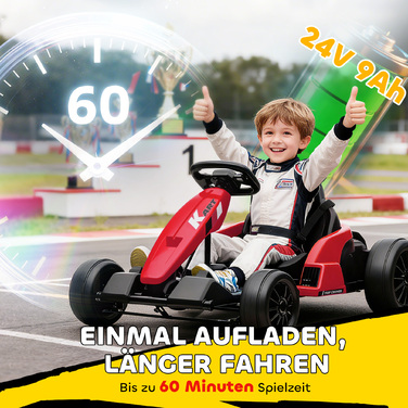 Електричний карт 24V, режим дрифту, регульоване сидіння, 5-точкова система безпеки, музична функція, звуковий сигнал, для дітей 6-12 років, червоний