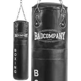 Боксерська груша поганої компанії, включаючи. Важкий чотириточковий сталевий ланцюг I шкіряна перфораційна сумка, заповнена/ I 80/100/120/150/180 х 35 см-чорний (100 х 35 см, незаповнений)