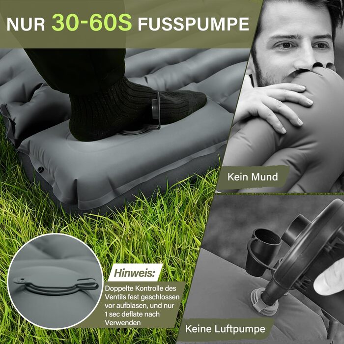 Надувний кемпінговий килимок Yuzonc Isomatte з вбудованим насосом та подушкою, компактний легкий матрац для походу та пляжу (Сірий)