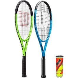 Тенісні ракетки Wilson XL (сині та зелені) та 3 тенісні м'ячі ntage XL Тенісні ракетки x 2 та 3 тенісні м'ячі, 2