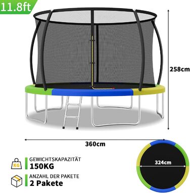 Батут JUMMICO садовий Ø360 см з сіткою безпеки та захисним покриттям для дітей, кольоровий