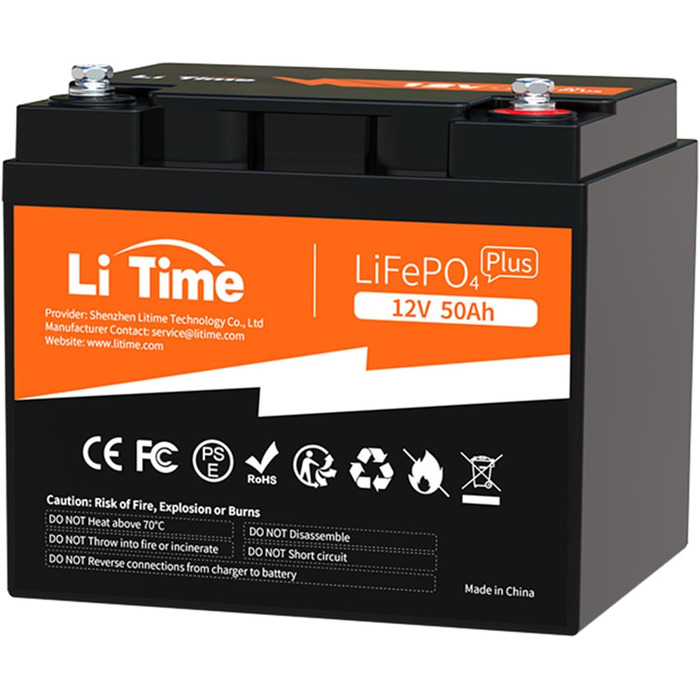 Акумулятор LiTime LiFePO4 12V 50Ah, 15000 циклів, 10 років, 50A BMS, ідеально підходить для заміни автофургонів, сонячних батарей, морських, AGM