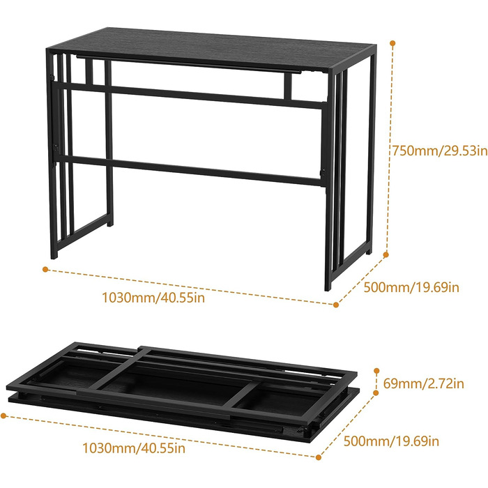 Складаний комп'ютерний стіл Ulifance для домашнього офісу, без монтажу, чорний