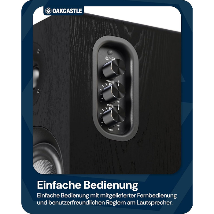 Акустична система Oakcastle BK100 Bluetooth 5.4, 60 Вт 2.0 полочні HiFi колонки для телевізора з HDMI ARC та ПК для геймінгу, з пультом керування (Чорний)