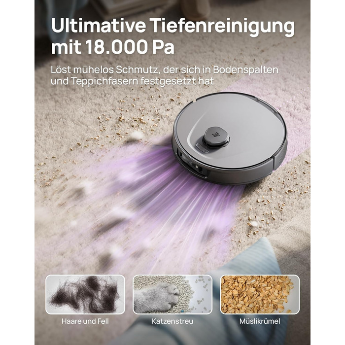 Робот-пилосос 3i P10 Ultra S з вологою ганчіркою, станція самостійного очищення, 18000 Па, для прибирання кутів, миття та сушіння, самостійне очищення та заправка, знімний моп, чорний