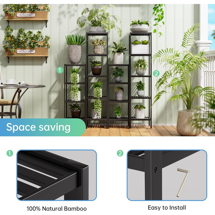 SMIBUY Поличка для ванної кімнати, 5 ярусів, бамбукова поличка, органайзер, багатофункціональна поличка для вітальні, спальні, кухні (Чорний)