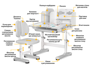 Комплект меблів (стіл + стілець + полиця) Mealux BD-28 Panda Grey (арт. BD-28 G)