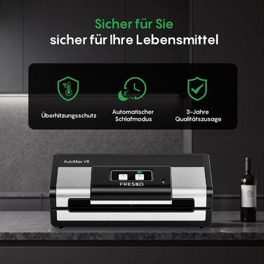 Вакууматор FRESKO Automatik для продуктів: автоматичний вакуумний пакувальник з турбо-потужністю 18л/хв, керування однією кнопкою, комплект з 2 рулонами для пакетів