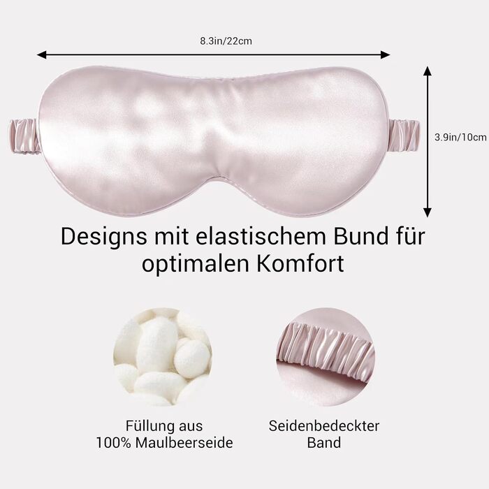 Сліпиця з 100% натурального шовку 22 momme, для сну, прохолоди та комфорту. Шовкова сліпиця з еластичною стрічкою, для повного затемнення (Морська синя) (Рожева - справжній 22 мм)