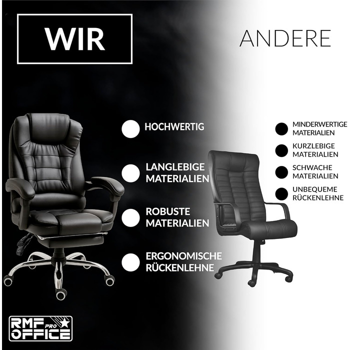Ергономічне крісло для офісу RMF: регульоване, зручне, з підніжкою – обертове, регульоване по висоті, чорне
