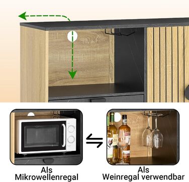 Кухонна шафа SoBuy з мікрохвильовою печкою, буфет, комод, шафа для мікрохвильової печі, багатофункціональна шафа для кухні та вітальні, дуб-чорний, 107×40×85 см, FSB103-N