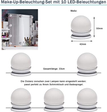 Туалетний столик з LED, HD дзеркало, 10 яскравостей, 3 кольори, висувні ящики, відкриті відділення, білий, 70x40x140см