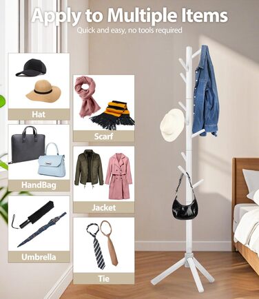 Підвісна шафа для одягу з бука, 9 гачків, 3 положення по висоті, білий колір