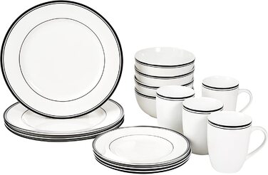 Набір посуду Domopolis Basics з 16 предметів для 4 осіб (чорний, набір столових приладів з квадратним обідком)