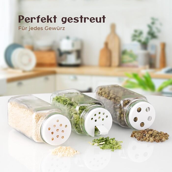 Набір скляних баночок для спецій - 24 шт. з етикетками та бамбуковими кришками, 120 мл, з дозаторами та аксесуарами. Набір контейнерів для спецій, натуральний дизайн