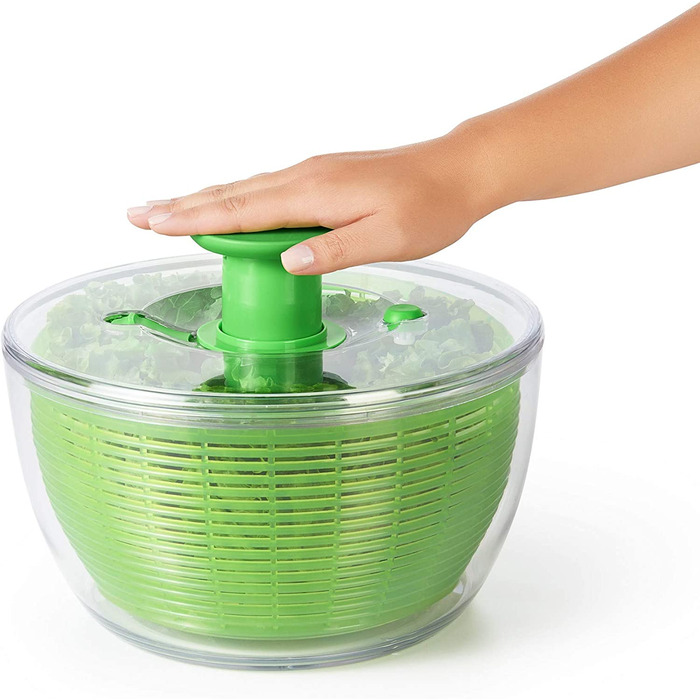 OXO Good Grips Салатниця-центрифуга з ситом та кришкою, зелена – для сушіння салату, велика
