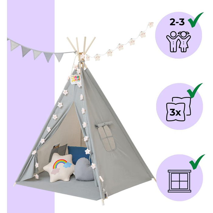 Дитяче намет Kinder Tipi Julia сірий/блакитний 120x120x160 см