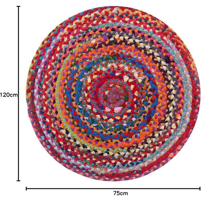 Різнокольоровий, витканий вручну, екологічно чистий килим з переробленої тканини, круглий 120 см