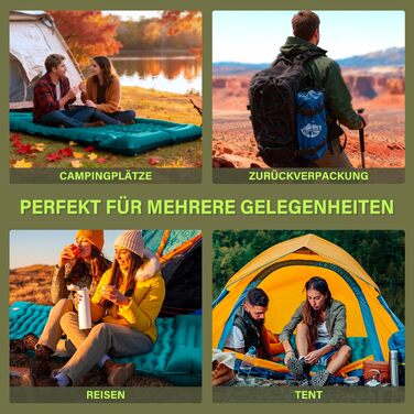 Кемпінговий надувний килимок Yuzonc з вбудованим насосом та подушкою, компактний легкий матрац для походу та пляжу (Темно-зелений)