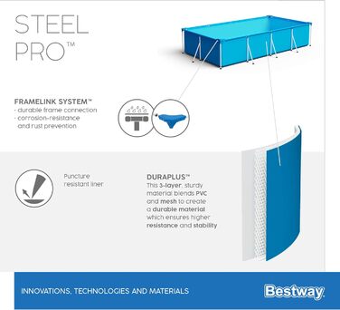 Каркасний басейн Bestway Steel Pro без насоса 400 х 211 х 81 см , синій, квадратний 400 х 81 см без аксесуарів Синій