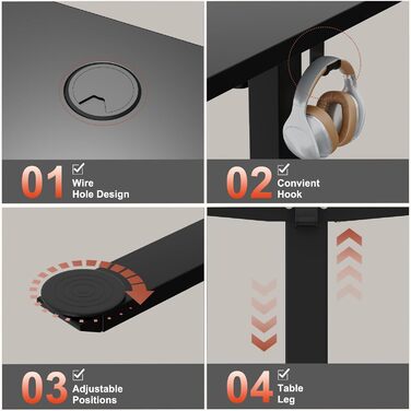 Електричний стіл 140x60 см: регульована висота, цільна стільниця, комп'ютерний стіл, без швів (чорний)