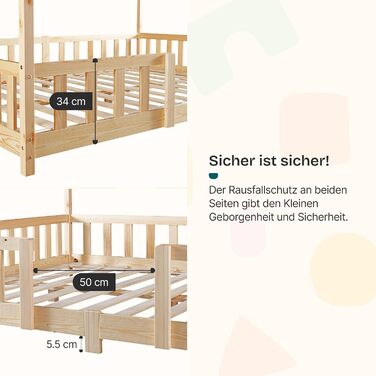 Дитяче ліжко en.casa Treviolo з матрацом, будиночок, ліжко-платформа для дітей, захист від падіння, ліжко Montessori, ігрове ліжко, сосна, білий (дерево, 70 x 140 см)