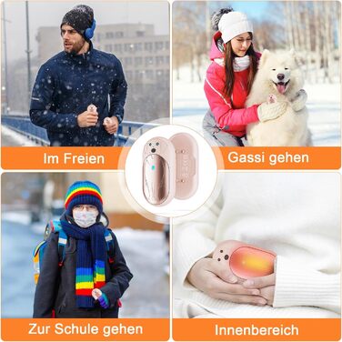 Електричні грілки для рук Lepwings, 2 шт., 6000 мАг, багаторазові, 3 режими, до 20 годин тепла, USB-зарядка, для активного відпочинку взимку, чорні та рожеві