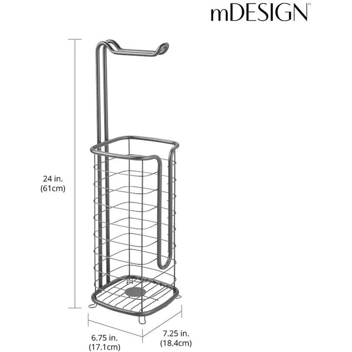 Тримач для туалетного паперу mDesign без свердління - Окремо стоячий тримач для туалетного паперу для ванної кімнати - Стійкий до іржі тримач рулону паперу для чотирьох рулонів - темно-сірий