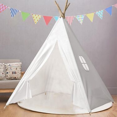 Дитячий намет-типі Kindertipi Dacron 120x120x160 см з вікном, миється, для дитячої кімнати, 4-х стовпчиків, білий
