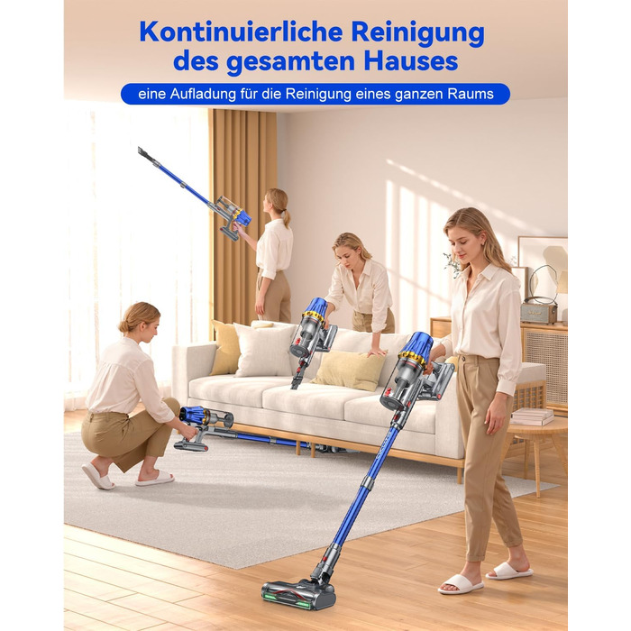 Акумуляторний пилосос H9 58000 Па, 650 Вт, 80 хв, бездротовий з LED-дисплеєм, для шерсті тварин, килимів та підлоги, синій