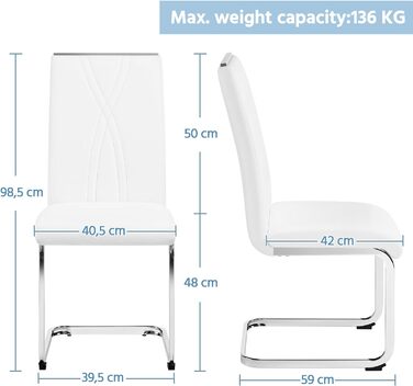 Поворотний стілець Yaheetech, металева основа, обідній стілець, м'який стілець (6, білий)