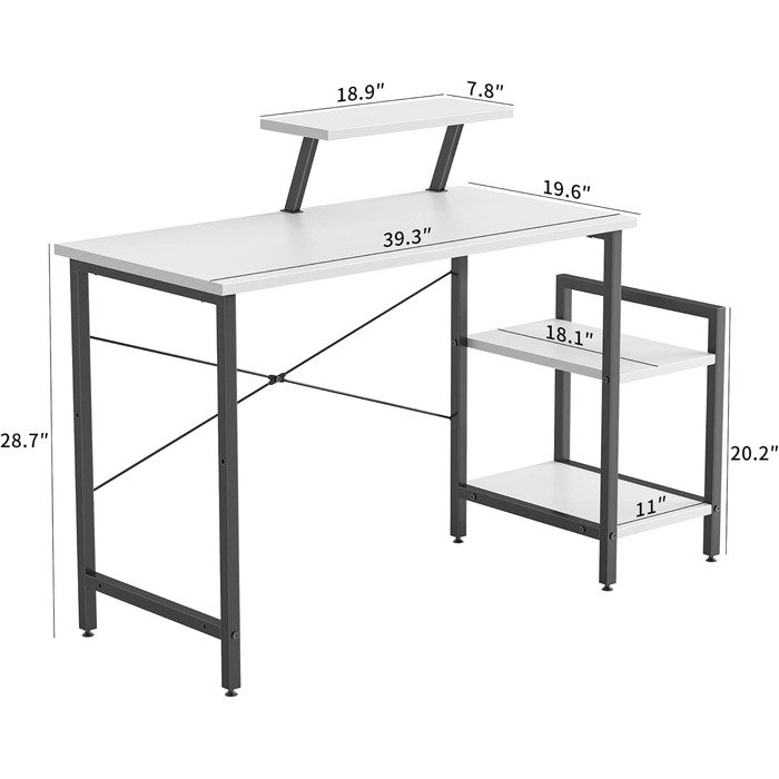 Стіл CubiCubi, 2 полиці, підставка для монітора, 100x50 см, стійкий, простий монтаж, білий