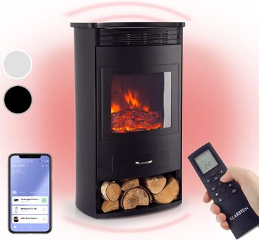 Електрокамін Klarstein Bormio Smart, 1900 Вт, з LED-полум'ям, термостатом, таймером і дистанційним керуванням, чорний – електрообігрівач для вітальні