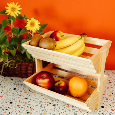 Дерев'яний кошик для фруктів Creative Home 2 яруси Олійне дерево 36x28x30см Кошик для хліба з фруктами Коробка для зберігання фруктів Для овочевих закусок