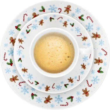 MamboCat Candyman 18-ти частинний кавовий сервіз з порцеляни для 6 осіб з новорічним дизайном (6 чашок 160 мл, 6 підставок, 6 тарілок)
