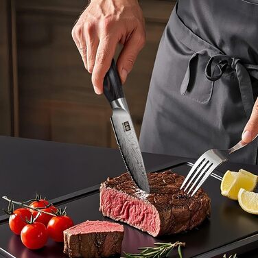 Японський ніж для кухні SHAN ZU з порошкової сталі, професійний ніж шеф-кухаря з високим вмістом вуглецю, з ергономічною ручкою з паккавуда (набір з 6 ножів для стейку, 11.5 см)