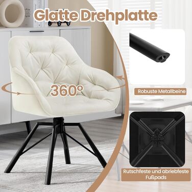 Крісла для їдальні WOLTU EZS60dgr-4 (8 шт.) з м'яким сидінням та підлокітниками, обертаються на 360°, з металевими ніжками, оксамитовий покрив (кремовий)