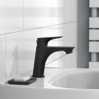 Змішувач для ванної кімнати Schütte Boston, однозахватний, чорний, з набором для зливу | Waschbeckenarmatur