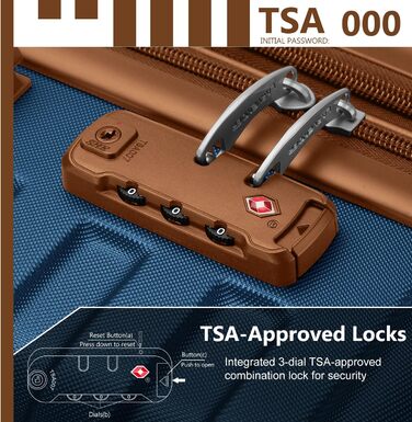 Набір валіз LARVENDER 6 шт. з жорстким корпусом, легкий ABS, розширюваний, міцний, ручна поклажа, 4 колеса, TSA-замок, з 1 сумкою для одягу та 1 косметичкою, білий/коричневий (темно-синій)