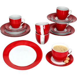 MamboCat Кавовий сервіс на 18 персон: 6 чашок (200 мл), 6 блюдець, 6 тарілок | Кольоровий фарфоровий посуд для кави та сніданку