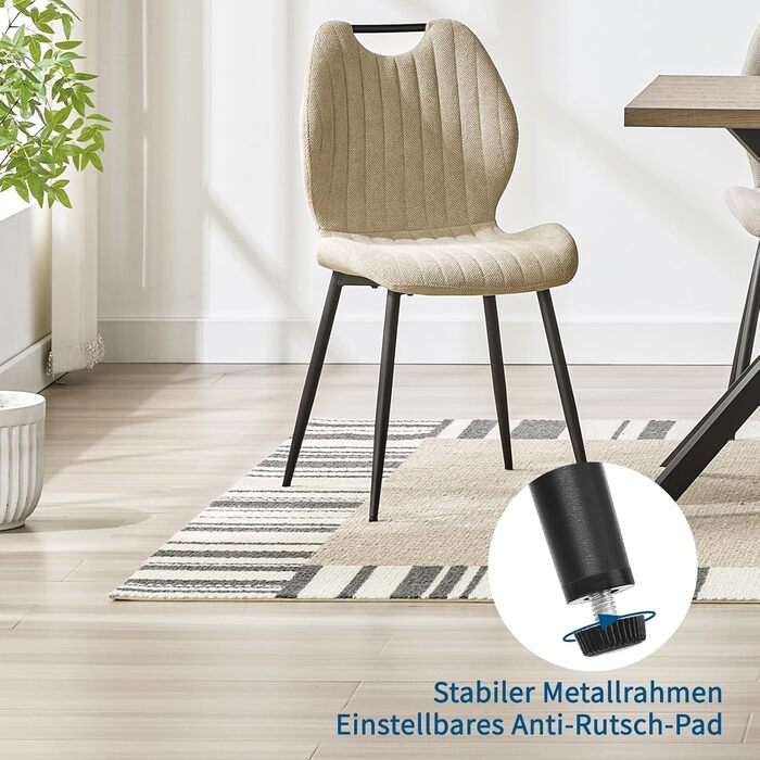 Набір обідніх стільців 4 шт., кухонні стільці, м'які стільці, стільці для вітальні з тканинною спинкою та металевими ніжками, ідеальні для обідньої, кухні, вітальні, сіро-коричневі (4 шт.)