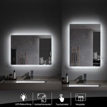 Великий LED-дзеркало для ванної кімнати Badspiegel 120x70 см з підсвічуванням, сенсорне управління, антизапар, регулювання яскравості, для ванної/вітальні, біле світло