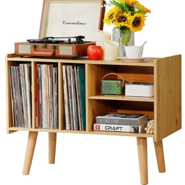 Підставка для програвача з місцем для зберігання вінілових платівок, до 136 кг, велика стільниця для альбомів, з тримачем, дерев'яна підставка для вінілу (Nature)